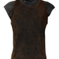 Brown Cotton Round Neck Sleeveless T-shirt