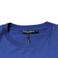 Blue Logo Print Cotton Men Crew Neck T-shirt