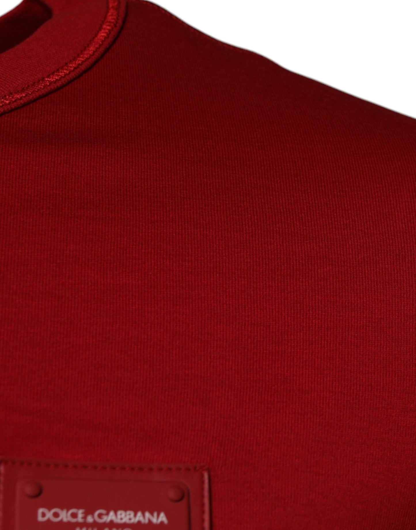 Red Cotton Logo Plaque Men Crew Neck T-shirt