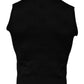 Black Silk Round Neck Sleeveless T-shirt