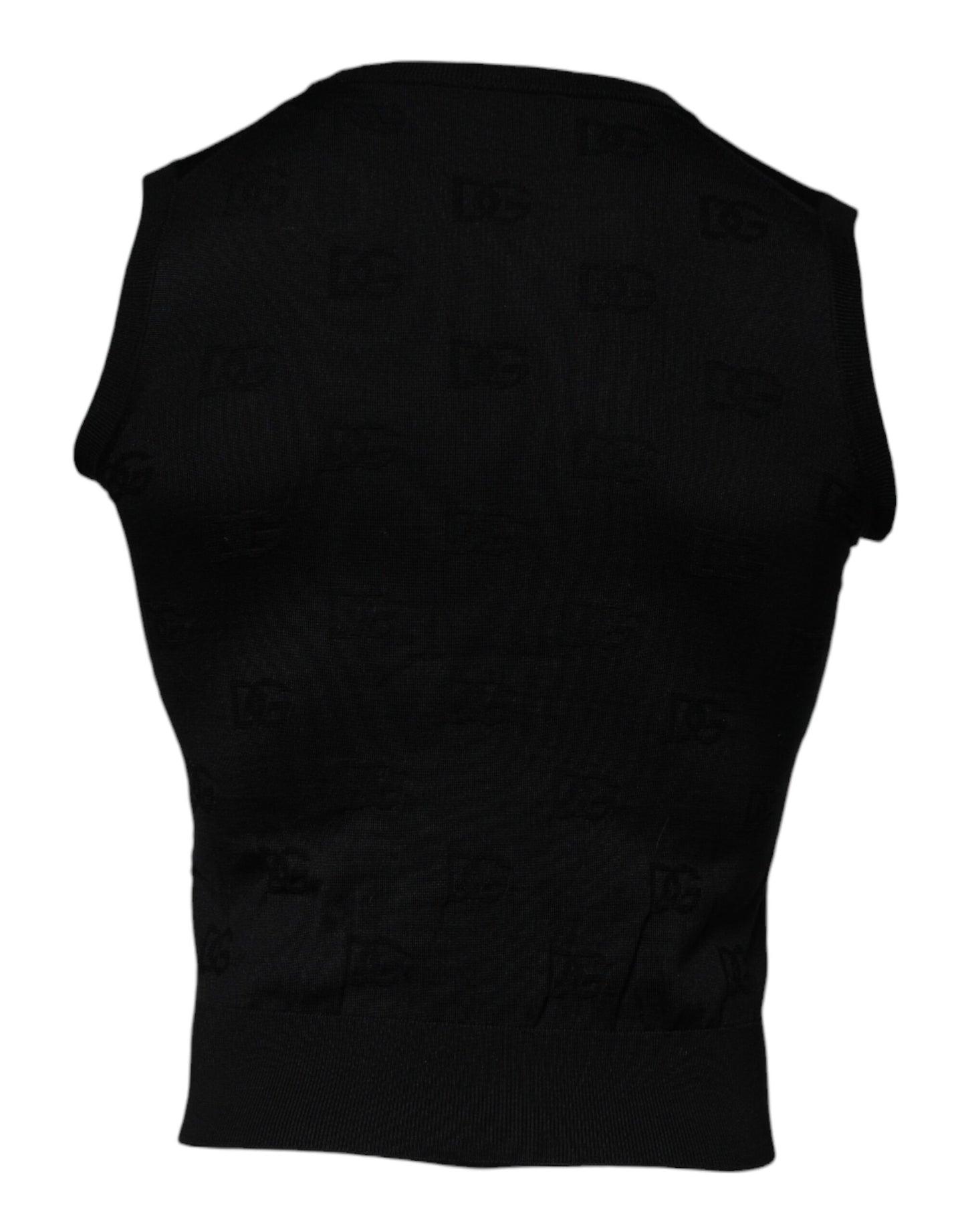 Black Silk Round Neck Sleeveless T-shirt