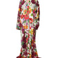 Multicolor Floral Lace Silk Abaya Long Sleeves Dress