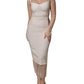 White Sheer Tulle Bustier Bodycon Midi Dress