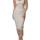 White Sheer Tulle Bustier Bodycon Midi Dress