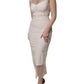 White Sheer Tulle Bustier Bodycon Midi Dress