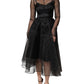 Black Tulle A-line Midi Cocktail Gown Dress