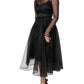 Black Tulle A-line Midi Cocktail Gown Dress