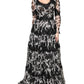 Black Silk Floral Lace Ricamo Ball Maxi Dress