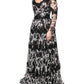 Black Silk Floral Lace Ricamo Ball Maxi Dress