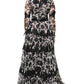 Black Silk Floral Lace Ricamo Ball Maxi Dress