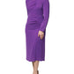 Purple Long Sleeves V-neck Sheath Midi Dress