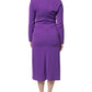 Purple Long Sleeves V-neck Sheath Midi Dress