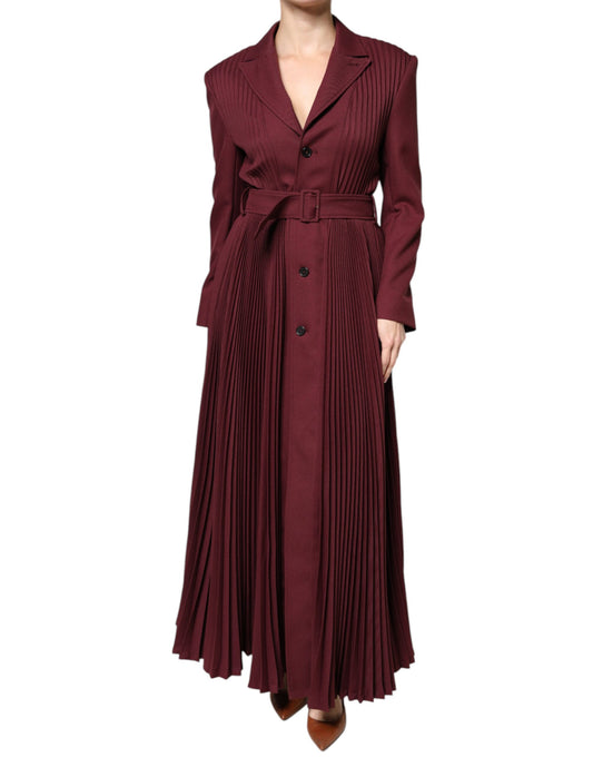 Maroon Belted Button Down Dress