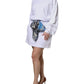 White Cotton Belted Long Sleeves Crew Neck Mini Dress