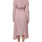 Pink Stripes Silk Long Sleeves Midi Dress