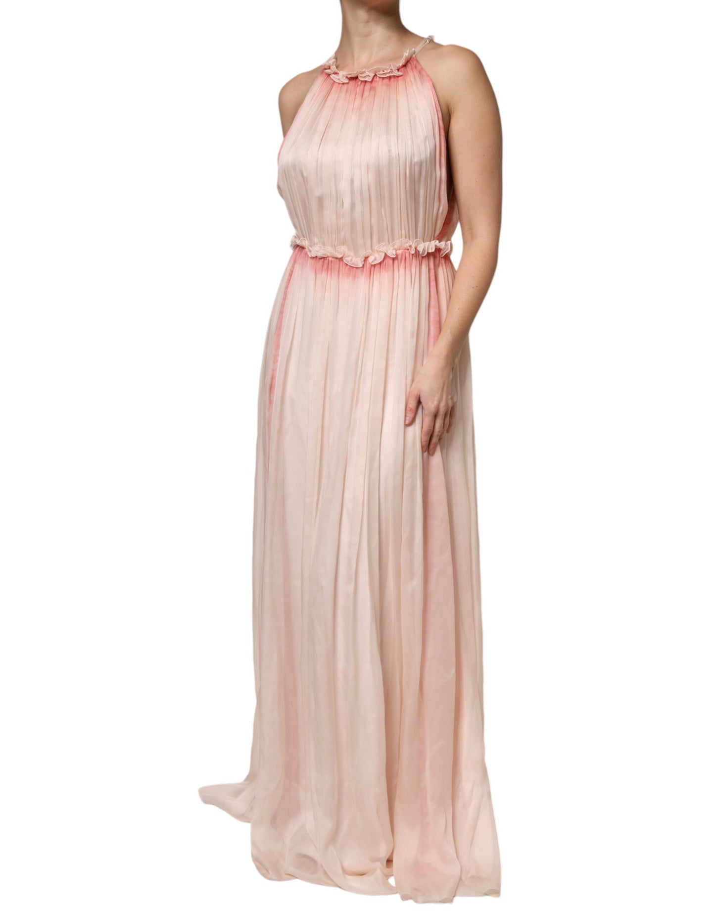 Pink Sleeveless Pleated A-line Maxi Dress