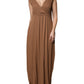 Brown Sleeveless Deep V-neck A-line Long Maxi Dress