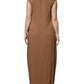 Brown Sleeveless Deep V-neck A-line Long Maxi Dress