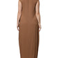 Brown Sleeveless Deep V-neck A-line Long Maxi Dress