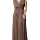 Brown Sleeveless Deep V-neck A-line Long Maxi Dress