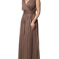 Brown Sleeveless Deep V-neck A-line Long Maxi Dress