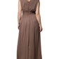 Brown Sleeveless Deep V-neck A-line Long Maxi Dress