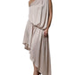 Beige One Shoulder Asymmetric Drape Dress