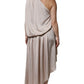 Beige One Shoulder Asymmetric Drape Dress