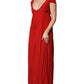 Red Acetate Short Sleeves Plunging Neckline Maxi Dress