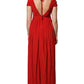 Red Acetate Short Sleeves Plunging Neckline Maxi Dress