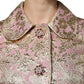 Metallic Pink Gold Jacquard Jewel Button Coat Jacket