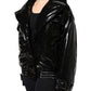 Black Polyester Button Down Blouson Jacket