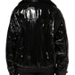 Black Polyester Button Down Blouson Jacket