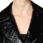 Black Leather Cropped Long Sleeve Coat Jacket