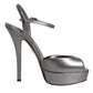 Silver Leather Platform Heels Sandals Shoes