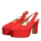 Red Platform Slingback Heels Sandals Shoes