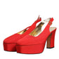 Red Platform Slingback Heels Sandals Shoes