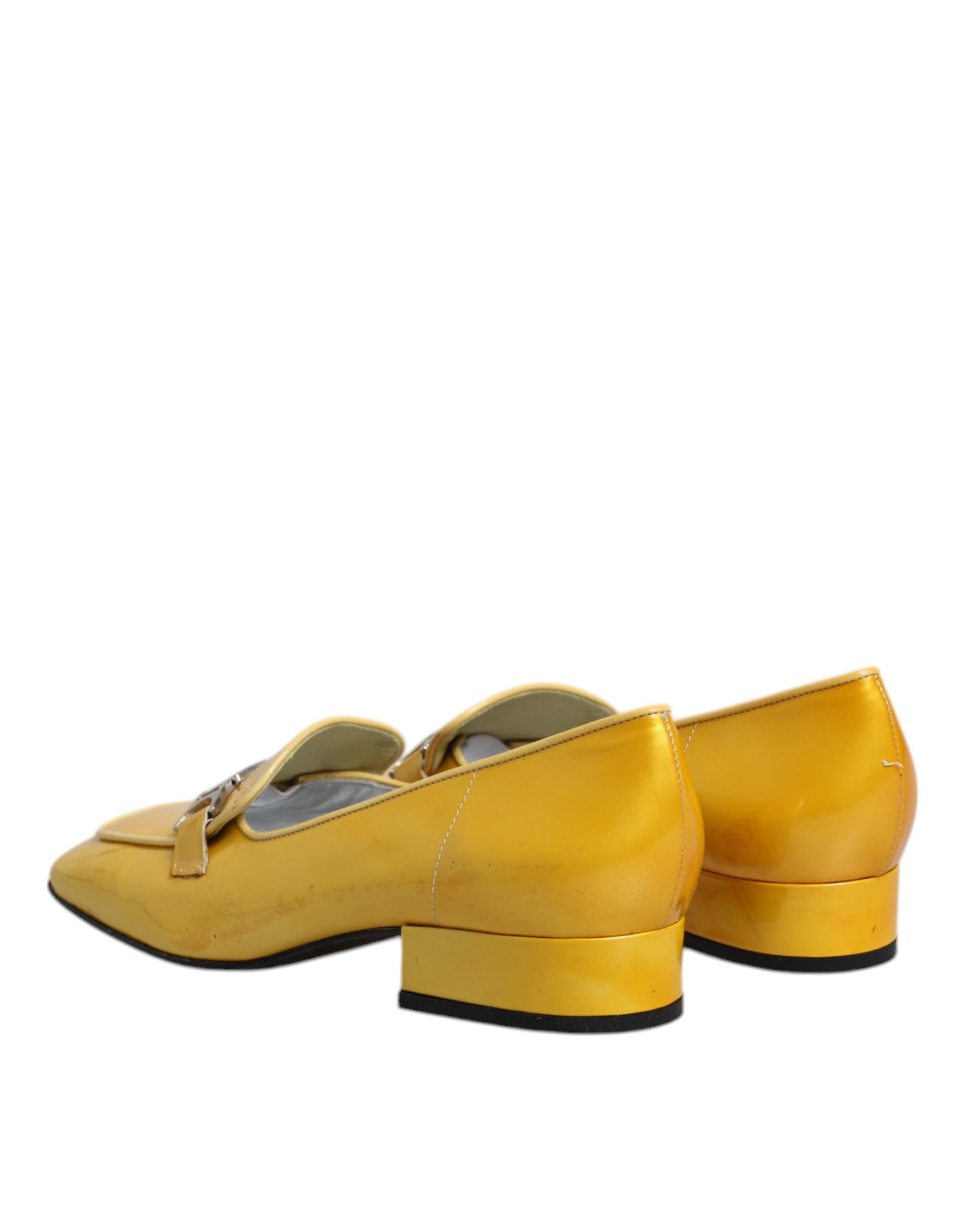 Yellow Leather Logo Plaque Slip On Mocassin Shoes