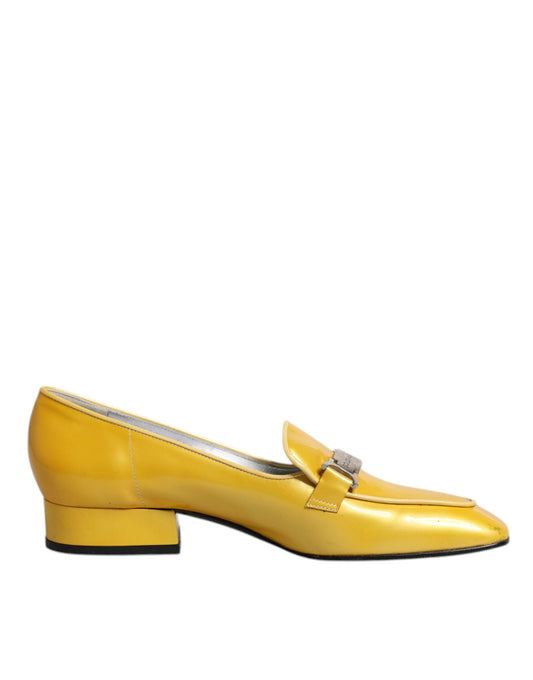 Yellow Leather Logo Plaque Slip On Mocassin Shoes