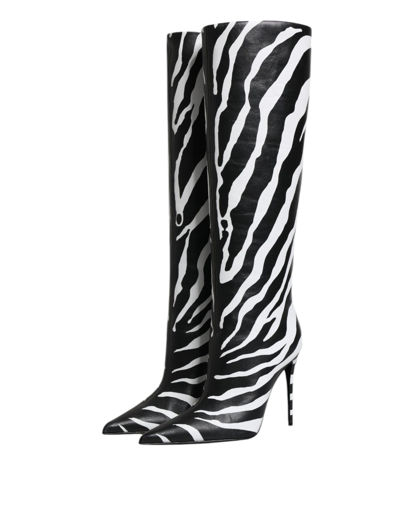 Black White Zebra Heels High Boots Shoes