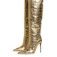 Gold Leather Stiletto Heels High Boots Shoes