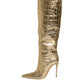 Gold Leather Stiletto Heels High Boots Shoes