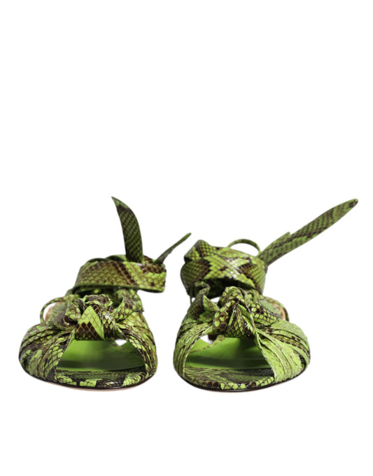 Green Animal Print Ankle Wrap Sandals Shoes