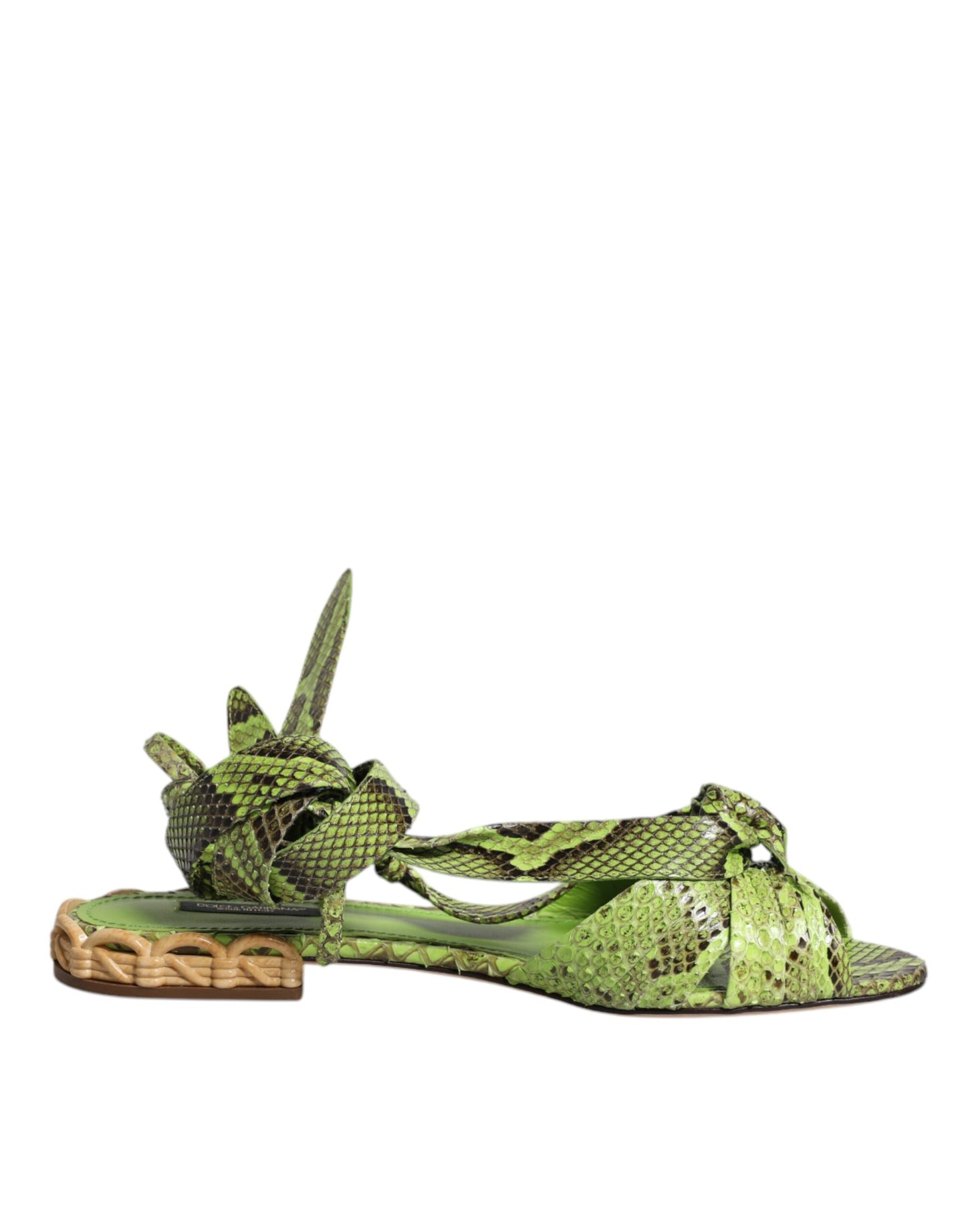 Green Animal Print Ankle Wrap Sandals Shoes