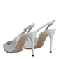 White Leather Stiletto Heels Slingback Shoes