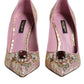 Pink Gold Jacquard Crystal High Heels Pumps Shoes