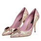 Pink Gold Jacquard Crystal High Heels Pumps Shoes