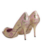 Pink Gold Jacquard Crystal High Heels Pumps Shoes