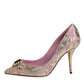 Pink Gold Jacquard Crystal High Heels Pumps Shoes