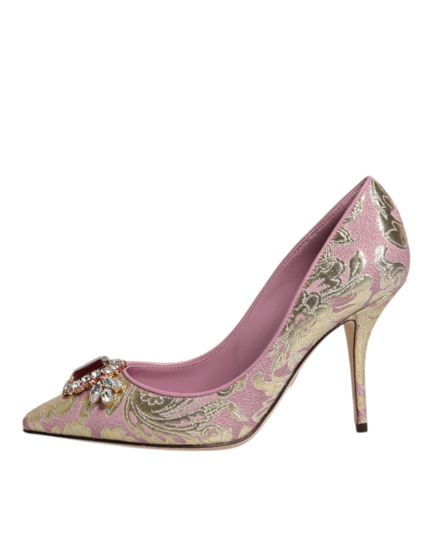 Pink Gold Jacquard Crystal High Heels Pumps Shoes